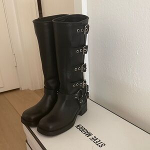 Steve Madden Black Multi-Buckle Combat Boots